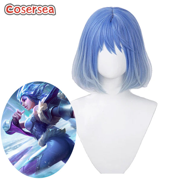 Game LOL Irelia 35cm Gradient Blue Cosplay Wigs