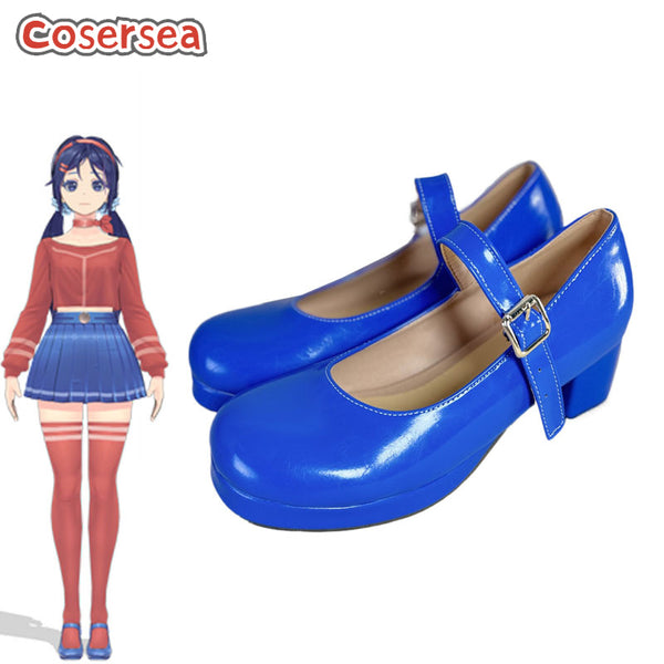 Game MiSide Mita Blue PU Leather High Heel Cosplay Shoes