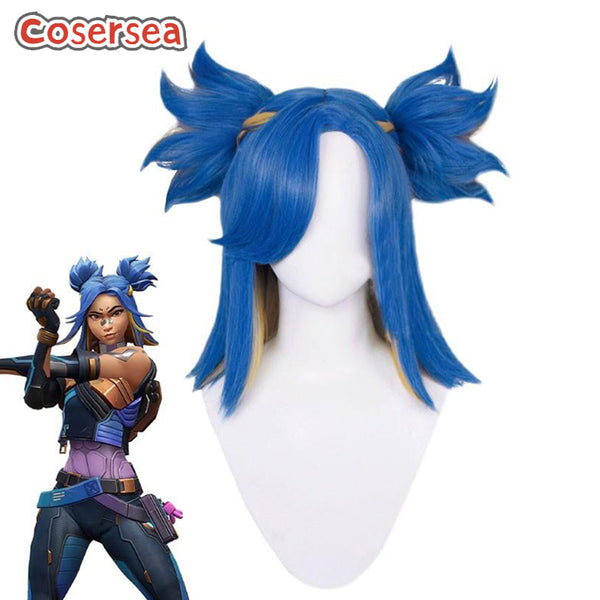 Game Valorant Neon 42cm Blue Mixed Blonde Cosplay Wigs