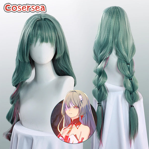 Game Wuthering Waves Phrolova 80cm Green Mixed Pink Braided Cosplay Wigs