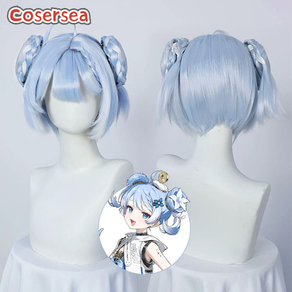 Game Wuthering Waves Youhu 30cm Light Blue Cosplay Wigs With Buns