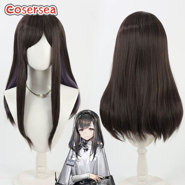 Cosersea Game Arknights Priestess 50cm Dark Brown Mixed Purple Cosplay Wigs