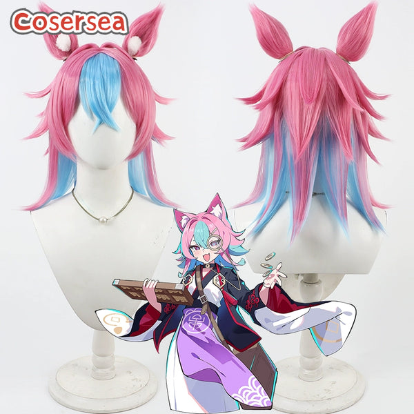Cosersea Game Astral Party Parunan Pink Mixed Light Blue Cosplay Wigs With Ears