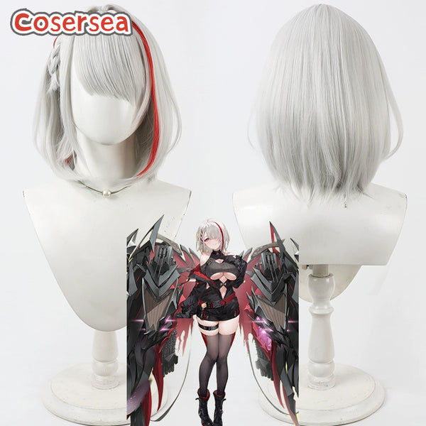 Cosersea Game Azur Lane KMS Duisburg 30cm Silver White Mixed Red Bobo Cosplay Wigs