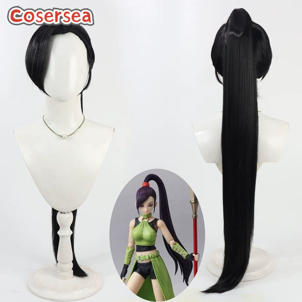Cosersea Game Dragon Quest XI Jade 85cm Long Black Ponytail Cosplay Wigs