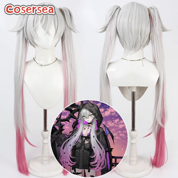 Cosersea Game Fate FGO Lilith Silver White Mixed Hot Pink Ponytail Cosplay Wigs