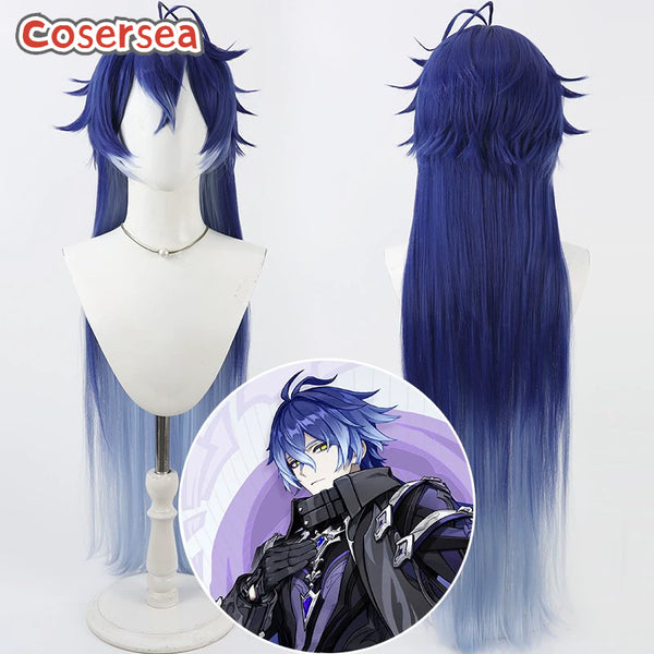 Cosersea Game Genshin Impact Flins 100cm Blue Mixed Light Blue Cosplay Wigs