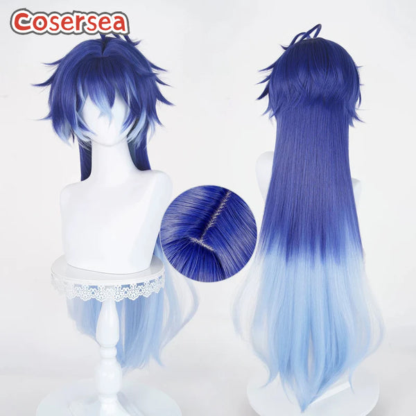 Cosersea Game Genshin Impact Flins 85cm Long Blue Gradient Cosplay Wigs