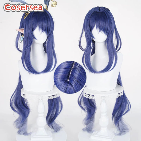 Cosersea Game Genshin Impact Lauma 100cm Long Wavy Blue Mixed Cosplay Wigs