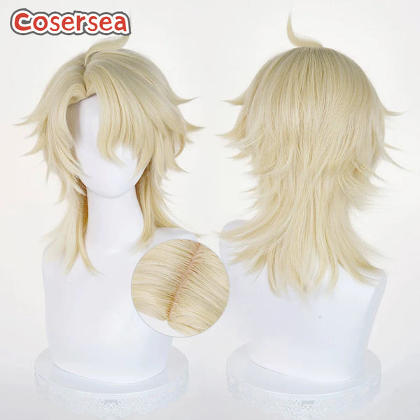Cosersea Game Genshin Impact Varka 35cm Short Blonde Halloween Cosplay Wigs
