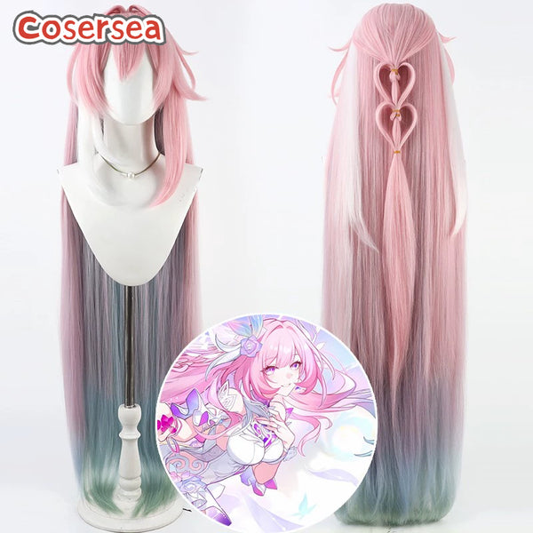 Cosersea Game Honkai: Star Rail Cyrene 100cm Pink Mixed Blue Green White Cosplay Wigs