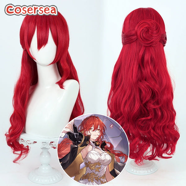 Cosersea Game Honkai: Star Rail Himeko 75cm Long Wavy Red Cosplay Wigs With Buns