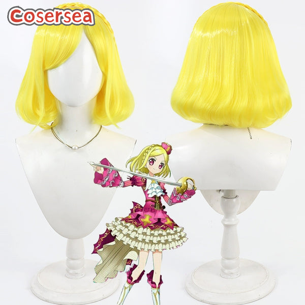 Cosersea Game PriPara Midorikaze Fuwari 35cm Short Yellow Bobo Cosplay Wigs