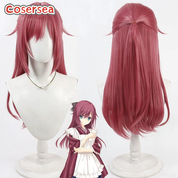 Cosersea Game Senren Banka Maniwa Roka 55cm Long Wine Red Cosplay Wigs