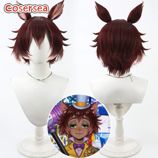 Cosersea Game Twisted Wonderland Gidel 30cm Wine Red Mixed Pink Cosplay Wigs