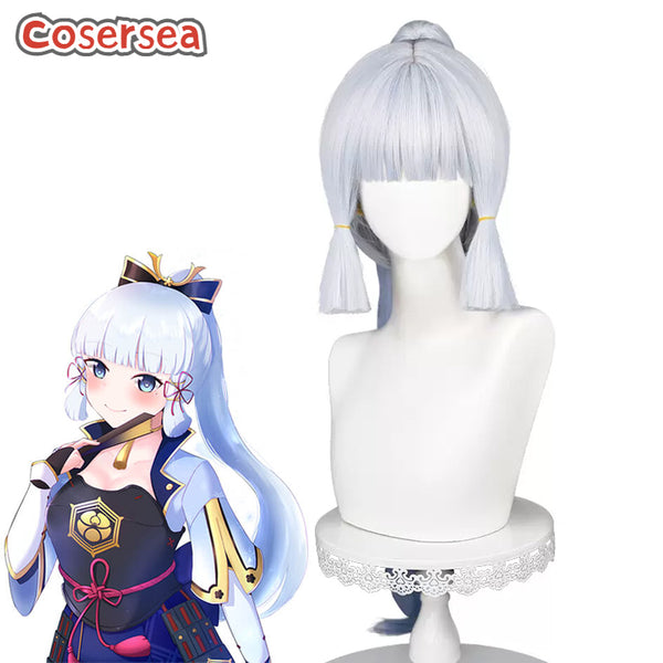 Genshin Impact Ayaka Silver Gray Mixed Blue Ponytail Cosplay Wigs