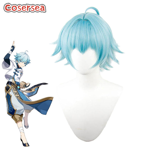 Genshin Impact Chongyun 30cm Short Light Blue Cosplay Wigs