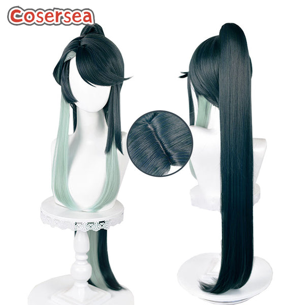 Genshin Impact Cloud Retainer 100cm Mixed Dark Green Ponytail Cosplay Wigs