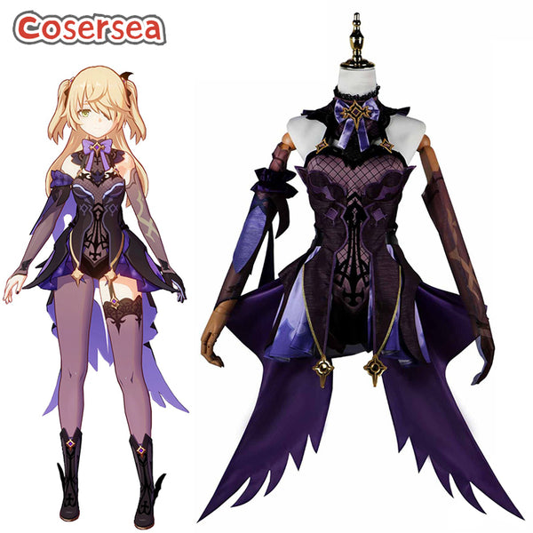 Cosersea Game Genshin Impact Fischl Halloween Purple Dress Cosplay Costume