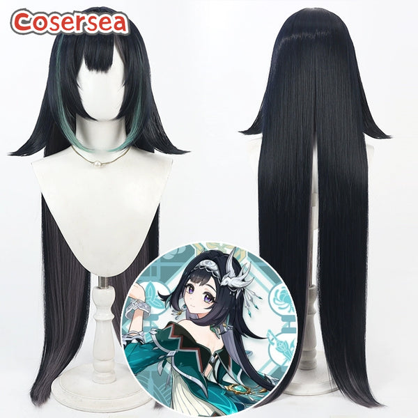 Genshin Impact Lan Yan 120cm Black Mixed Green Cosplay Wigs