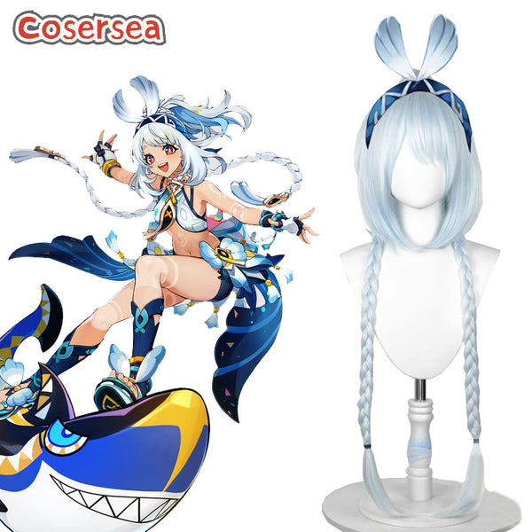 Genshin Impact Mualani 100cm Blue Mixed White Ponytail Cosplay Wigs
