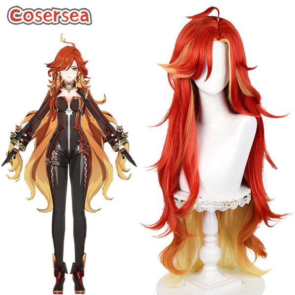 Genshin Impact Natlan Mahuika 100cm Red Mixed Blonde Cosplay Wigs