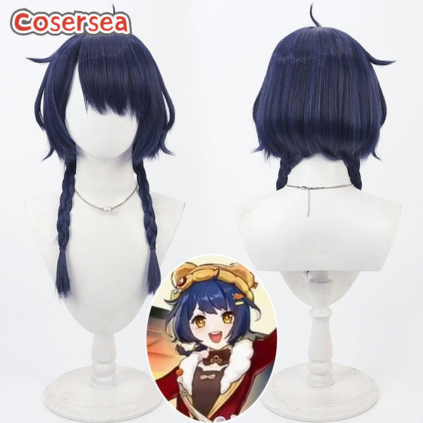Genshin Impact New Years Cheer Xiangling 55cm Blue Braided Cosplay Wigs