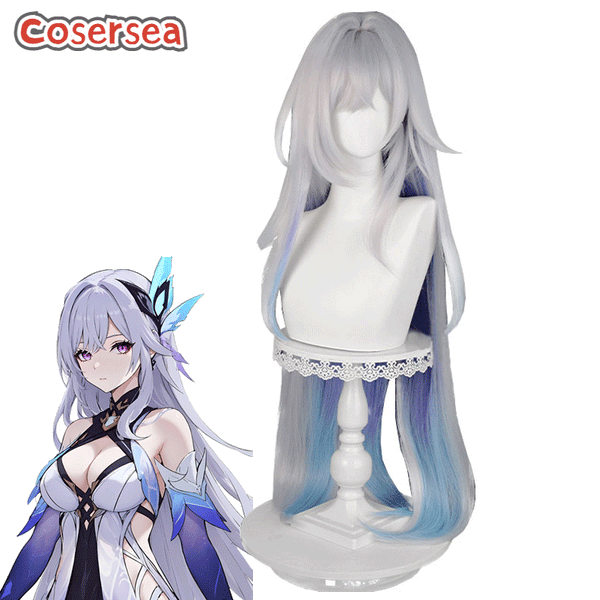 Genshin Impact Skirk 105cm Grey Mixed Blue Cosplay Wigs