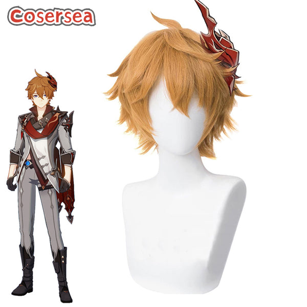 Genshin Impact Tartaglia 30cm Orange Brown Cosplay Wigs