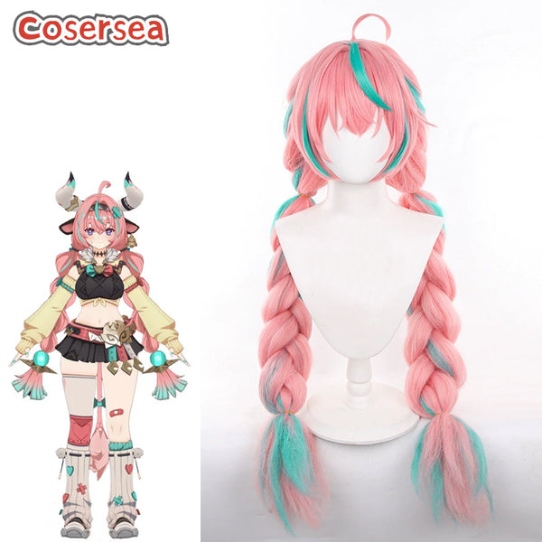 Genshin Impact Varesa 100cm Pink Mixed Green Braided Cosplay Wigs