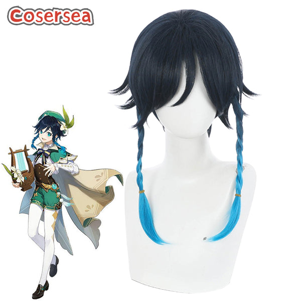 Genshin Impact Venti 50cm Mixed Blue Cosplay Wigs