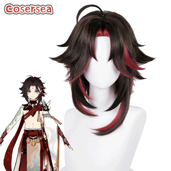 Genshin Impact Xiao Black Mixed Dark Red Cosplay Wigs
