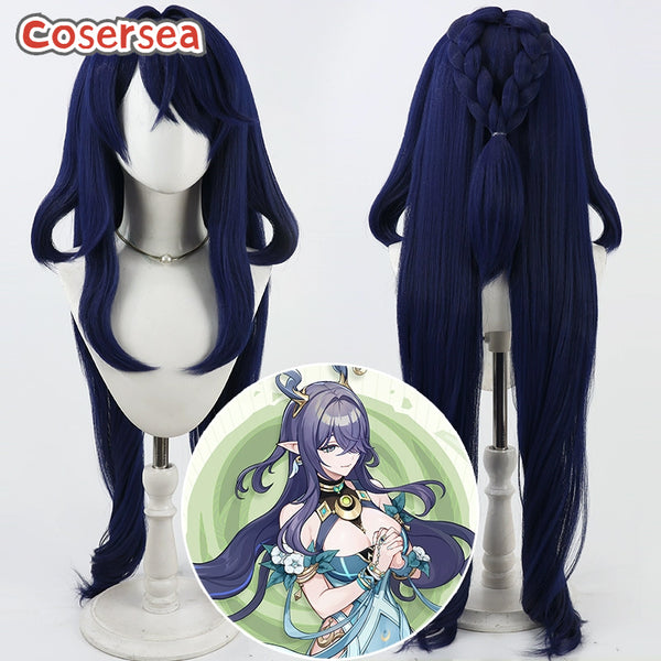 Cosersea Genshin Impact Lauma 90cm Long Wavy Dark Blue Cosplay Wigs