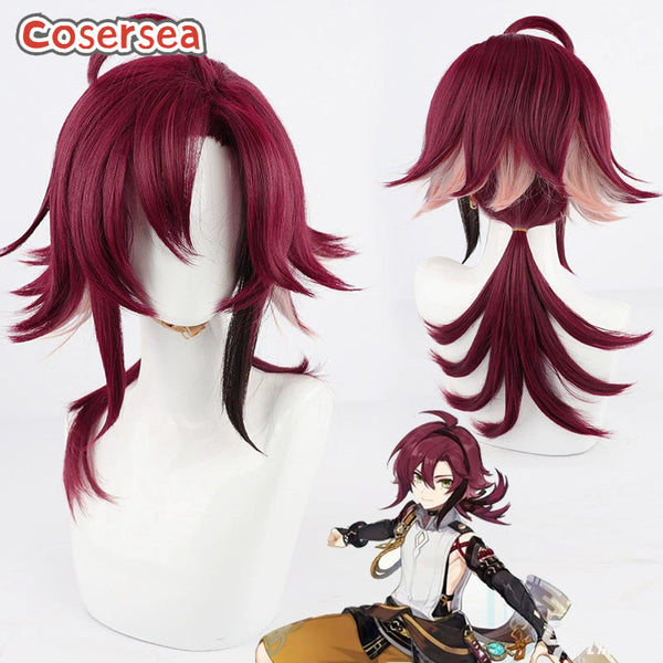 Genshin Impact Shikanoin Heizou 60cm Wine Red Mixed Pink Cosplay Wigs