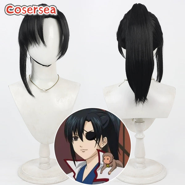 Gintama Yagyuu Kyuubee 50cm Black Ponytail Cosplay Wigs