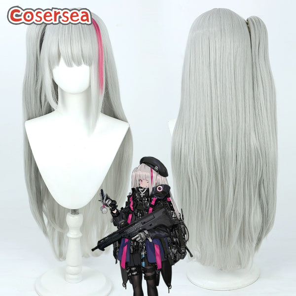 Girls' Frontline MDR Kuro 70cm Silver Gray Mixed Pink Ponytail Cosplay Wigs