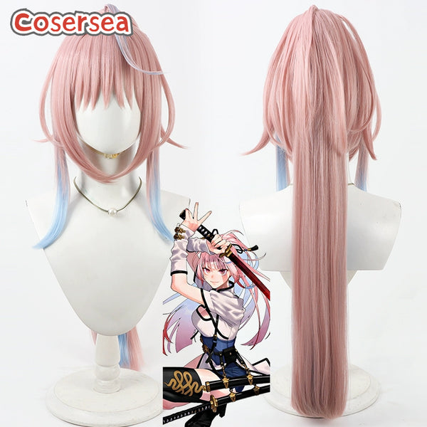 Cosersea Gokurakugai Nei Takarai 80cm Pink Mixed Light Blue Ponytail Cosplay Wigs