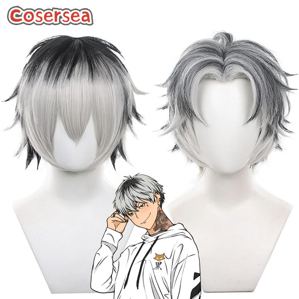 Haikyuu!! Kotaro Bokuto 30cm Black Mixed Gray Cosplay Wigs
