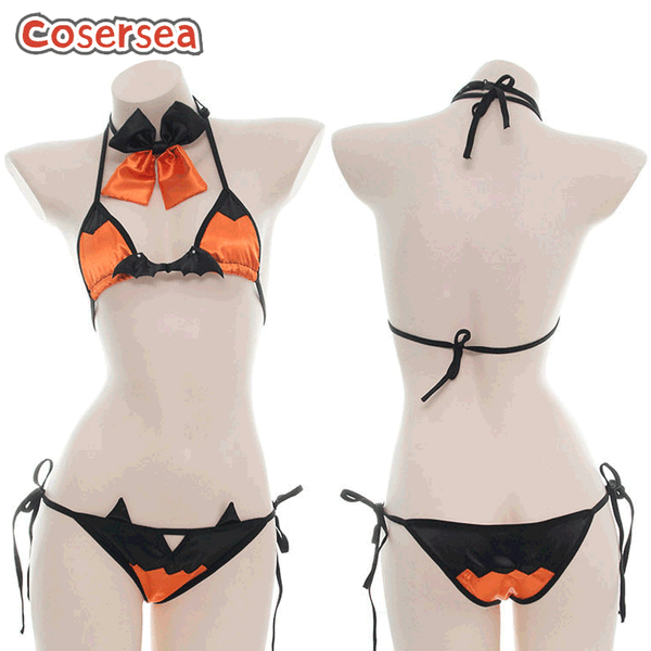 Halloween Orange Bat Underwear Sexy Tie-up Bikini Demon Pajama