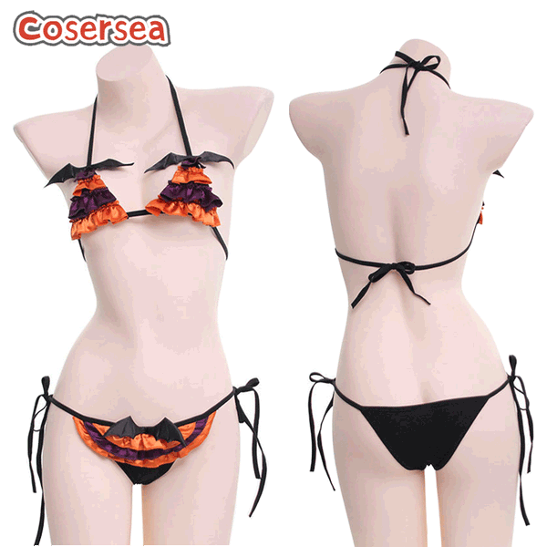 Halloween Orange Little Devil Sweet Girl Costume Sexy Lace-up Pajama Bikini