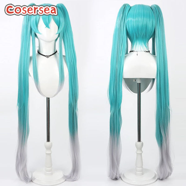 Cosersea History of Racing Miku: 2024 120cm Long Green Mixed Gray Ponytail Cosplay Wigs