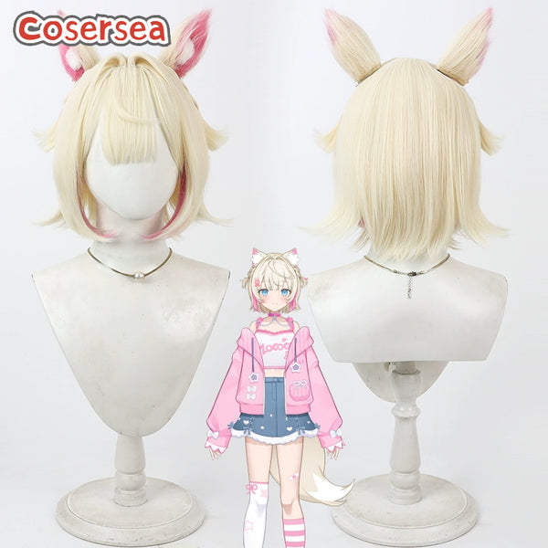 Hololive Mococoa Abssyguard 30cm Light Blonde Mixed Pink Cosplay Wigs