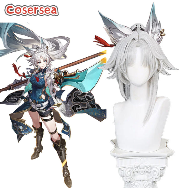 Honkai: Star Rail Feixiao 100cm Silver White Mixed Green Ponytail Cosplay Wigs