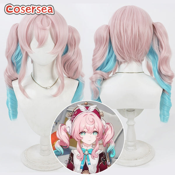 Honkai: Star Rail Hyacine 60cm Pink Mixed Blue Ponytail Cosplay Wigs