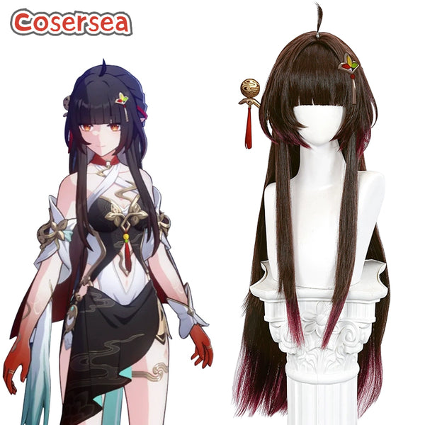 Honkai: Star Rail Lingsha 90cm Brown Mixed Red Cosplay Wigs