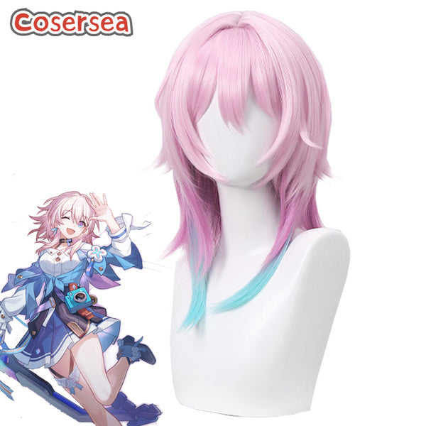 Honkai: Star Rail March 7th 40cm Pink Gradient Blue Cosplay Wigs