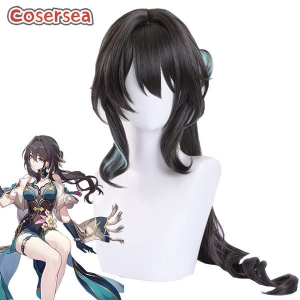 Honkai: Star Rail Ruan Mei 75cm Black Mixed Light Green Cosplay Wigs