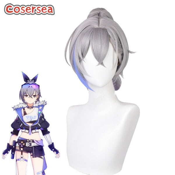 Honkai: Star Rail Silver Wolf Grey Mixed Blue Cosplay Wigs