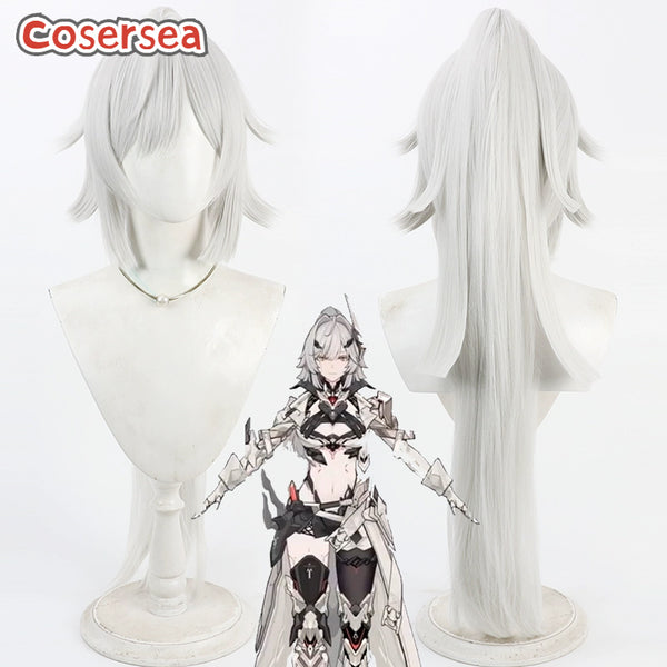 Honkai Impact 3rd Erdos Helia 75cm Silver White Ponytail Cosplay Wigs