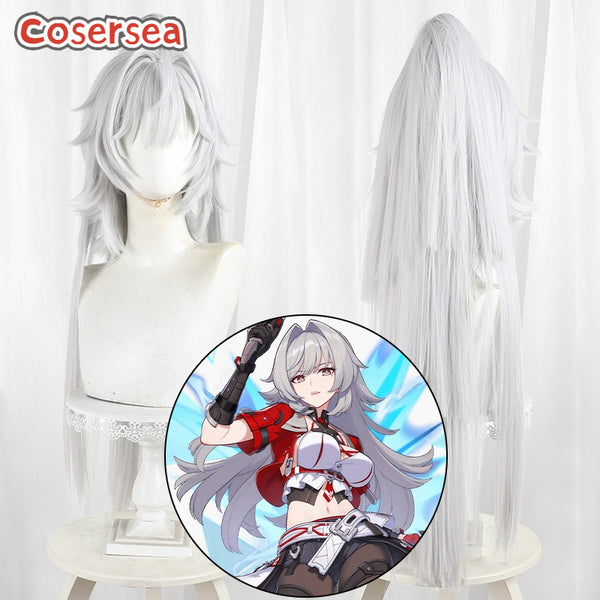 Cosersea Honkai Impact 3rd Erdos Helia 80cm Silver White Ponytail Cosplay Wigs